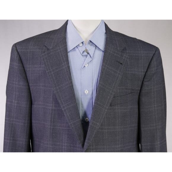 Jos A Bank Blazer Gray Windowpane Wool 2-Btn Sportcoat Signature 43R - Picture 3 of 8